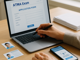 A student prepares an ATMA registration form on a laptop with identification documents and